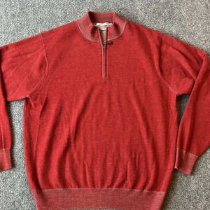 Peter Millar Sweater Men Large Red Italian 100% Merino Wool 1/4 Zip Pullover